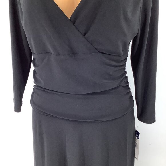 Chaps Highland Black Dress Medium iWith Sequined Shoulders 3/4 Sleeves & Midi NW - Picture 3 of 10